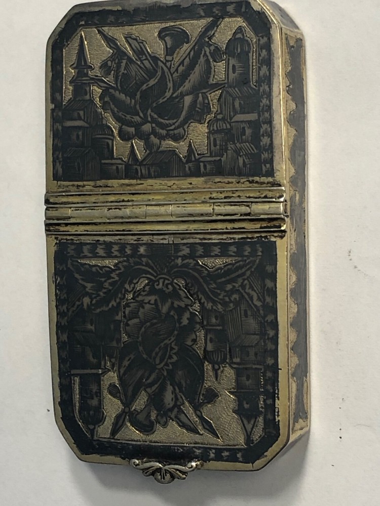 Russian Antique Niello Double- Compartment Snuff Box
