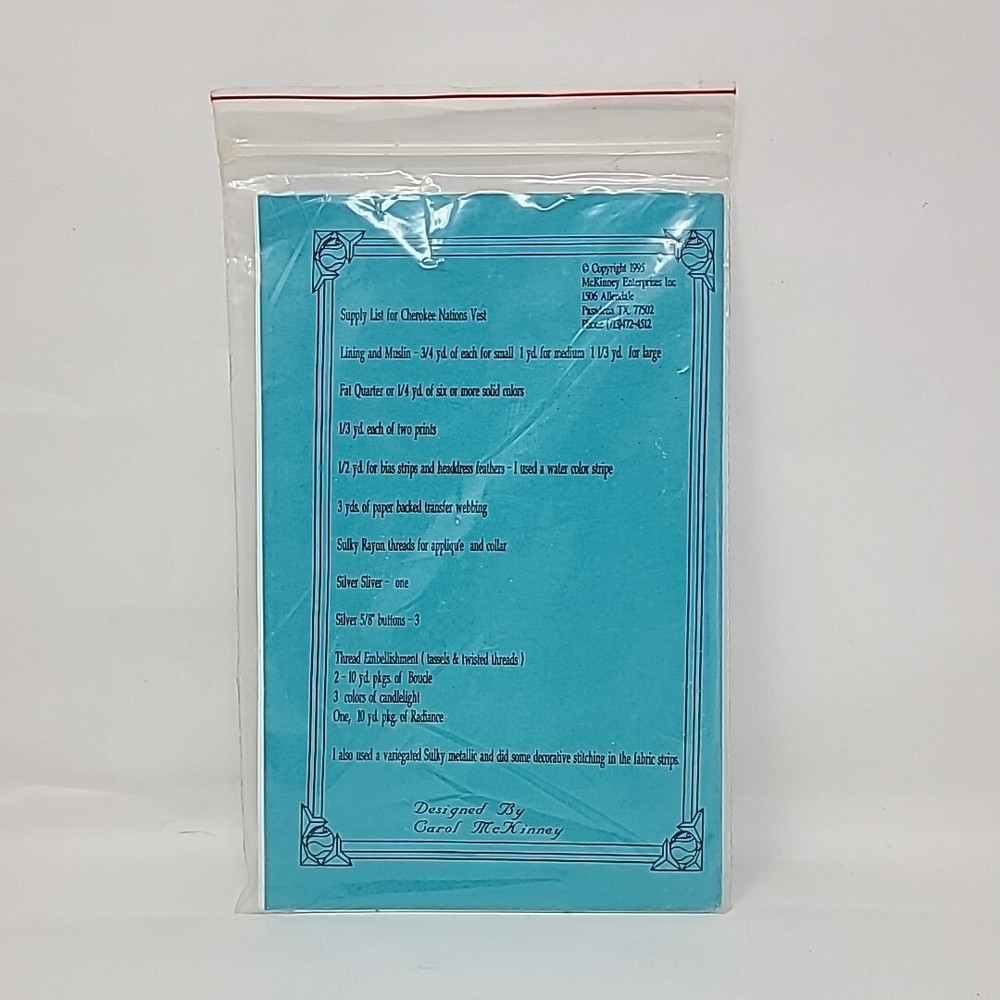 Cherokee Nations Vest Quilting Pattern Thunderbird Applique Craft 1995