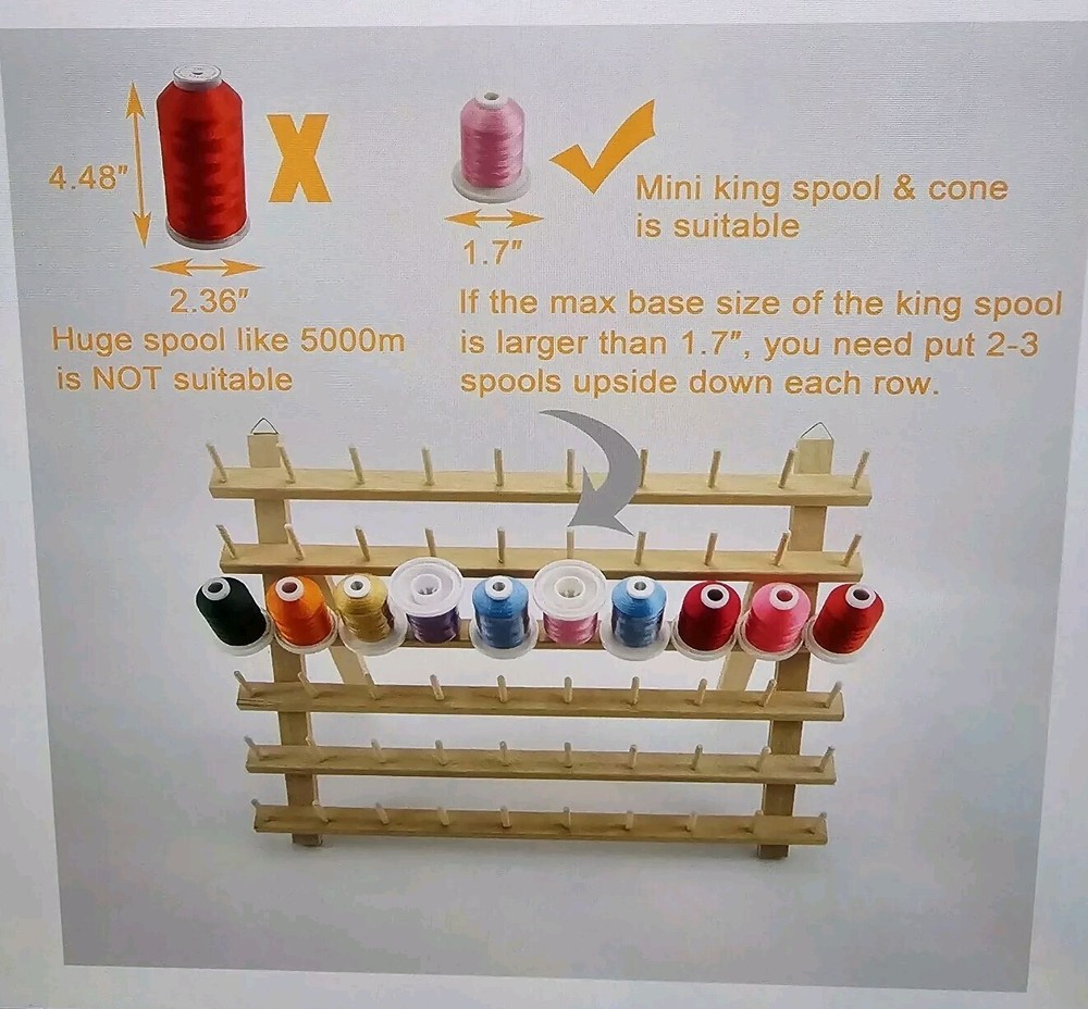 brothread 2X60 Spools Wooden Thread Rack/Thread Holder Organizer with Hanging