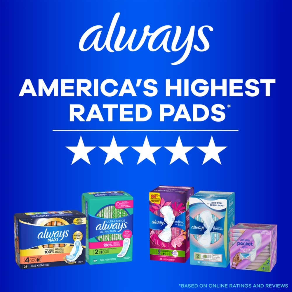 (3 Pack) Always Pads, Ultra Thin with Wings, Size 2, Long Super Absorbency, 58Ct