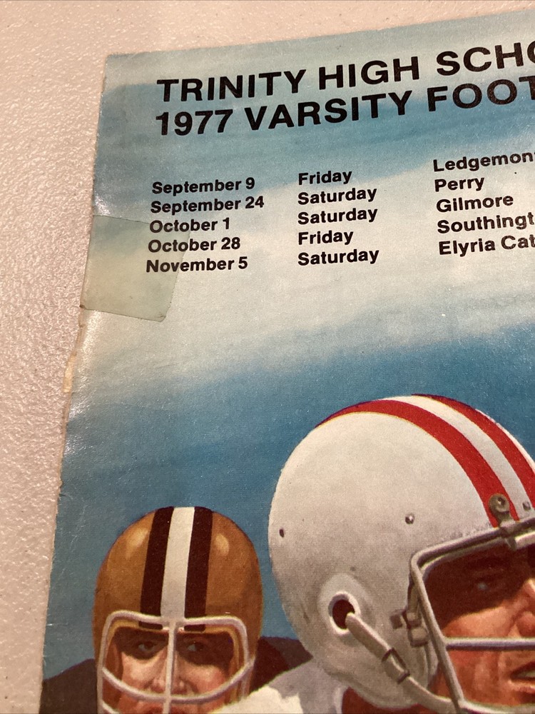 1977 Trinity v Ledgemont High School Football Program Missing Back Cover