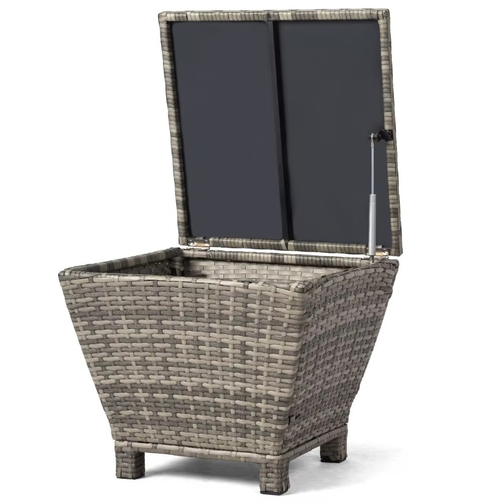 Outdoor PE Wicker Side Table with Storage Bin Container