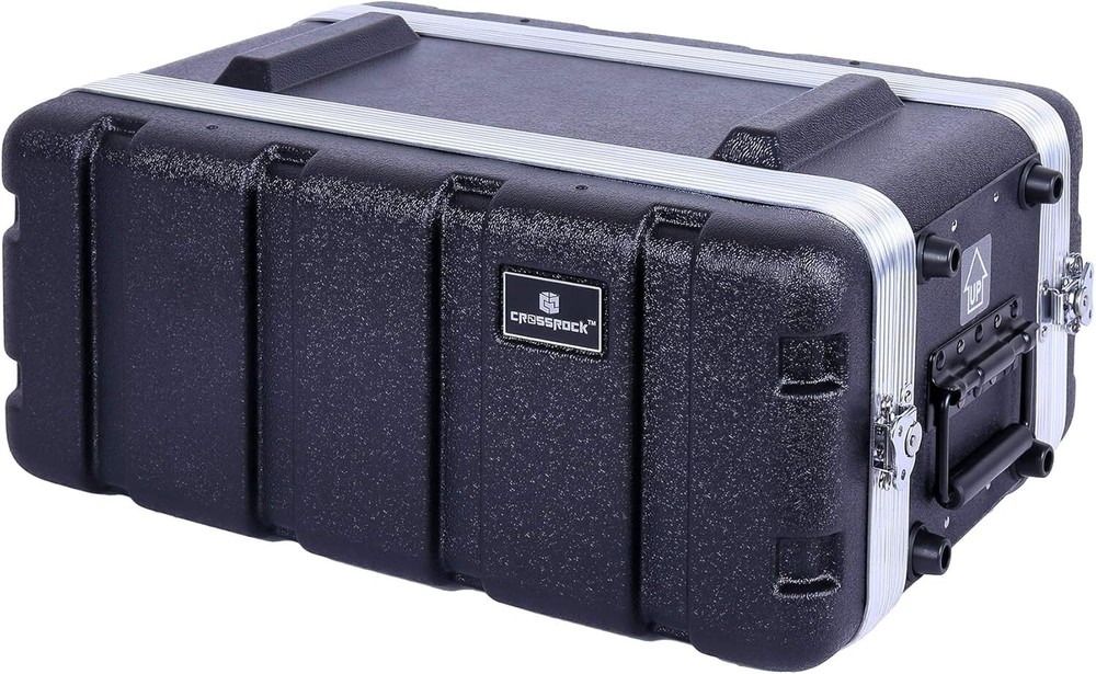 Crossrock Stackable 4U Rack Case, Shallow 14.25” Depth, Polyethylene Hard-Black