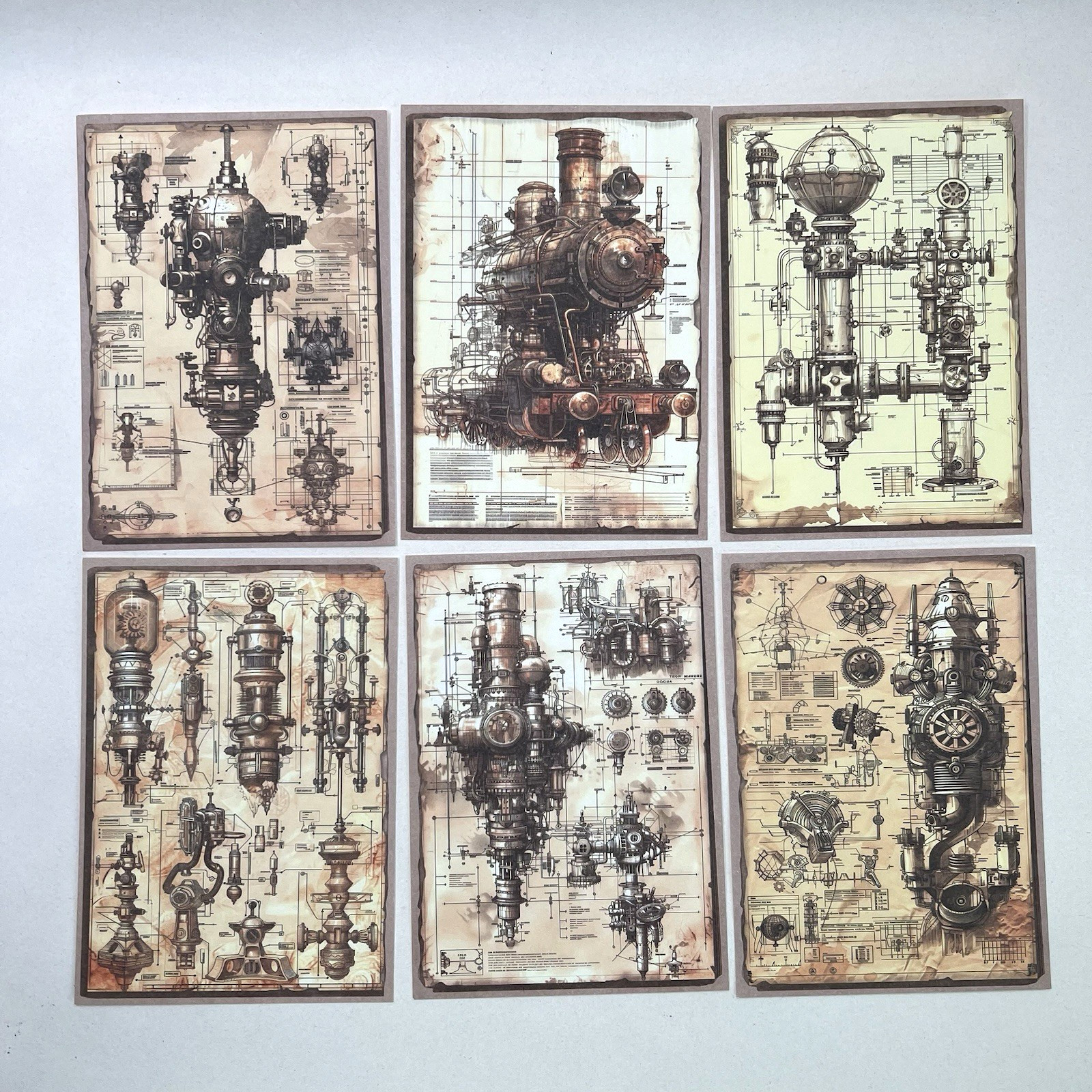 Mechanical Schematic Plans Paper Sheets Steampunk Junk Journal Collage