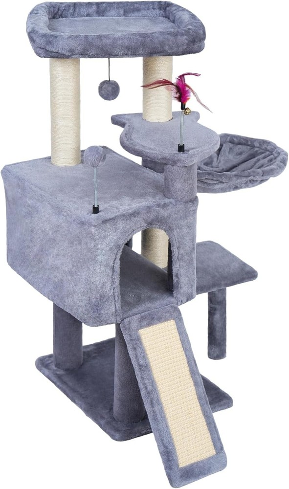 35.4'' Multifunction Cat Tree with Cozy Hammock & Hanging Ball, Cat Tower wit...