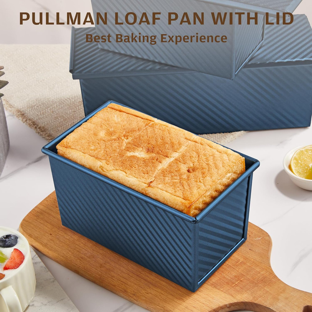 Pullman Loaf Pan with Lid, 1 Lb Dough Capacity Non-Stick Bakeware for Baking Bre