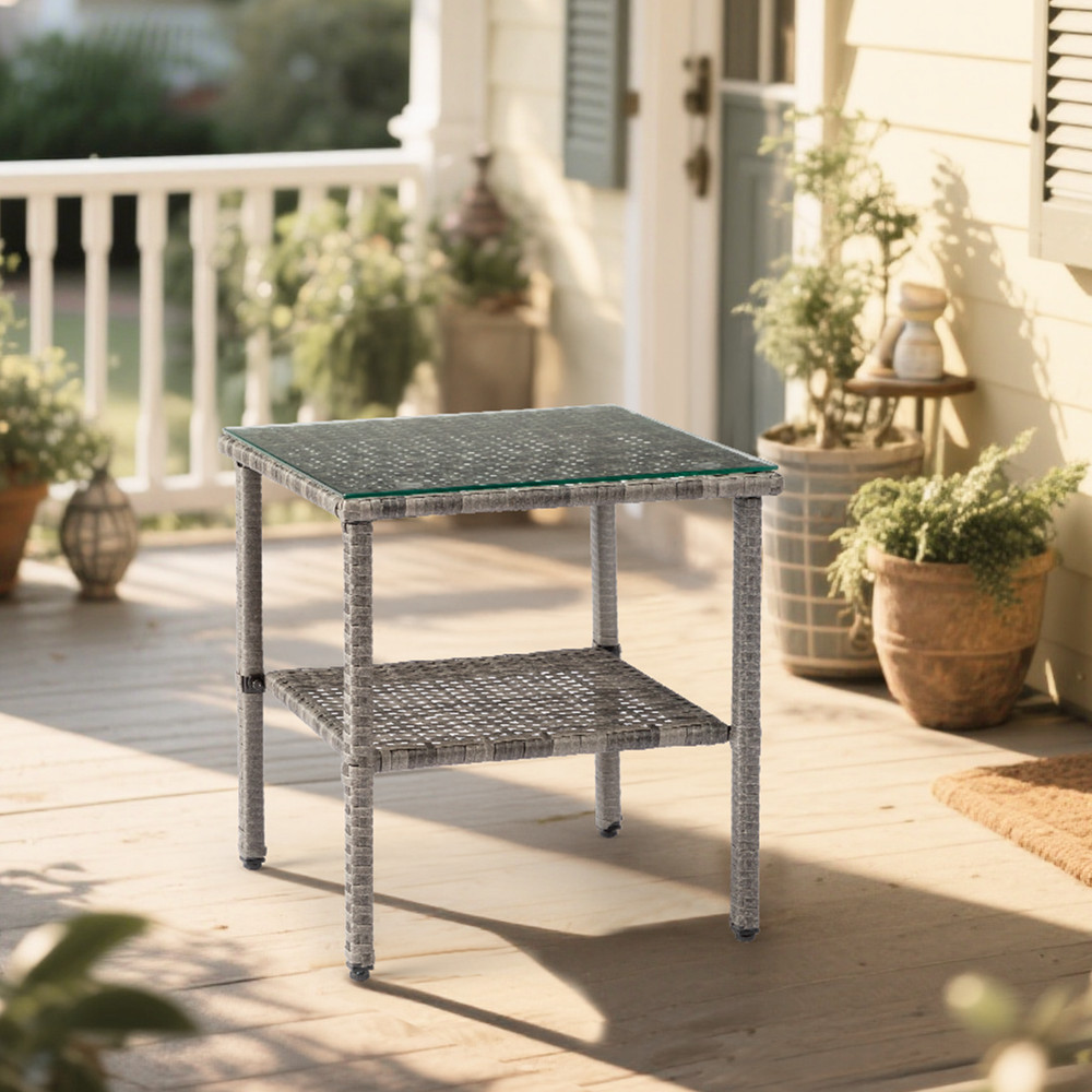 Square double layer glass tabletop gray gradient rattan