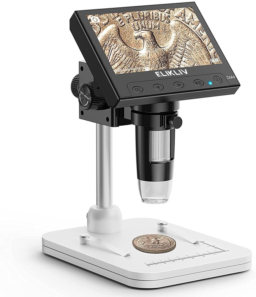 Digital Coin Microscope 1000x Magnification, 8 LED Lights, PC/Mac Compatible, 4.