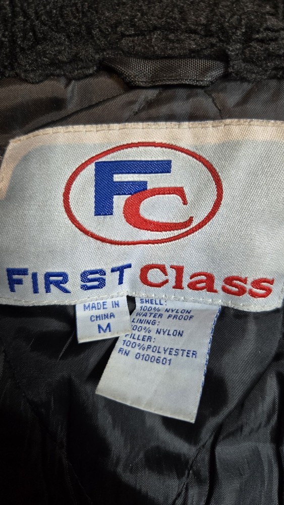 Vintage Security Bomber Jacket Black Quilted Puffy First Class M USA Patch