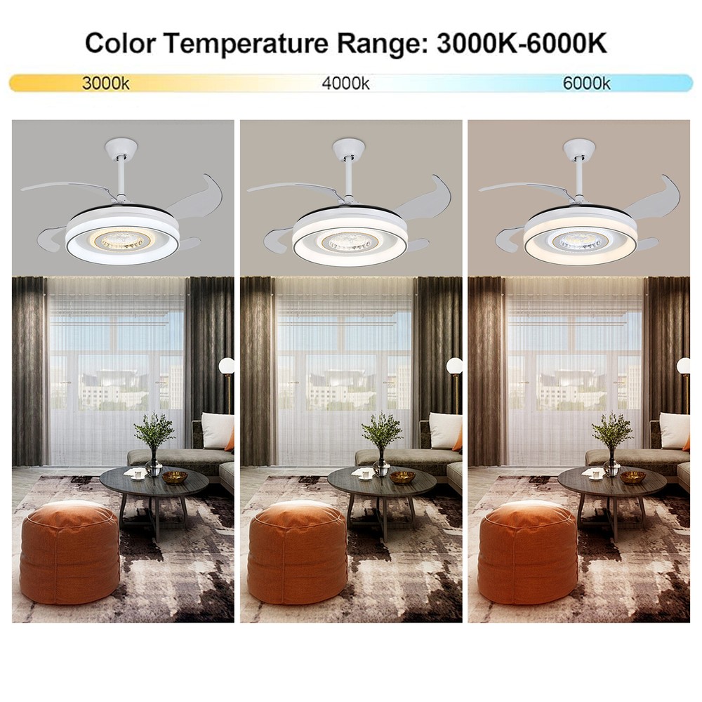 42in Modern Flush Mount Round Dimmable Ceiling Fan Light W/Remote White & Grey