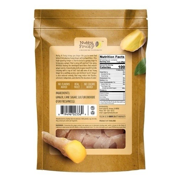 Nutty & Fruity Ginger Chunks Dried Non Crystallized 32oz (907g)