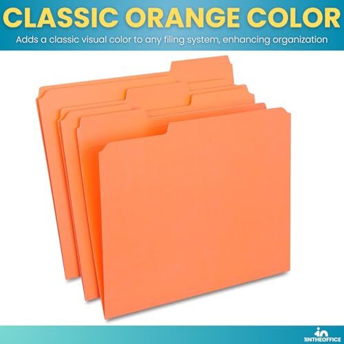 Orange File Folder, Durable Folder, File Folder Letter Size, 1/3 Cut Assorted
