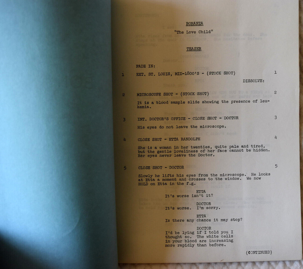 1970 Bonanza "The Love Child" Original First Draft Screenplay Script+Call Sheets