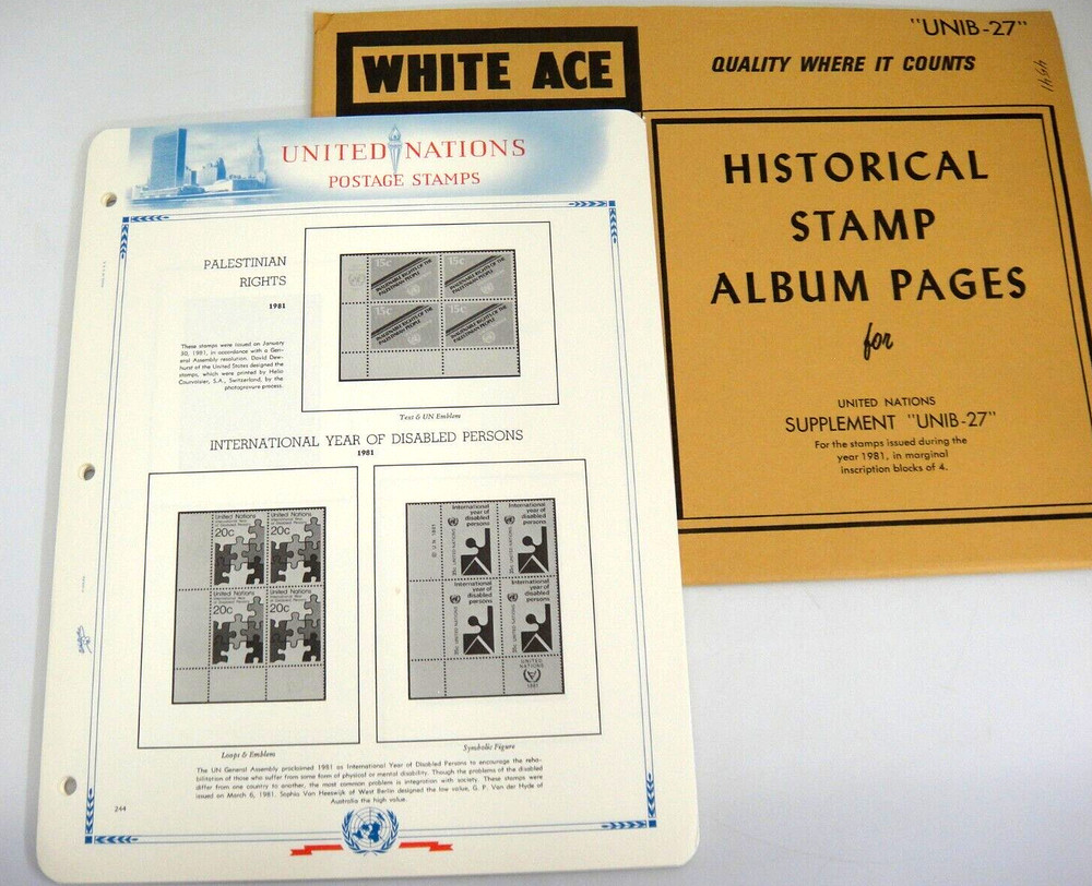 White Ace 1981 United Nations Inscription Blocks of 4 Supplement UNIB-27 NOS