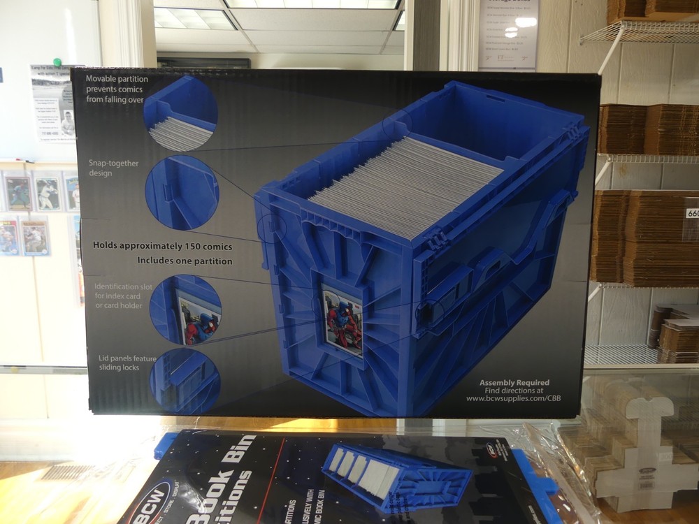 BCW Blue Short Comic Book Bin & Extra Partitions Bundle - 4 Partitions Total