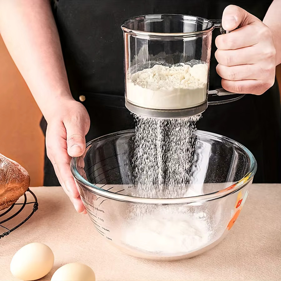 Semi-Automatic Flour Sifter Hand Press Transparent Non-Stick, Kitchen Strainer
