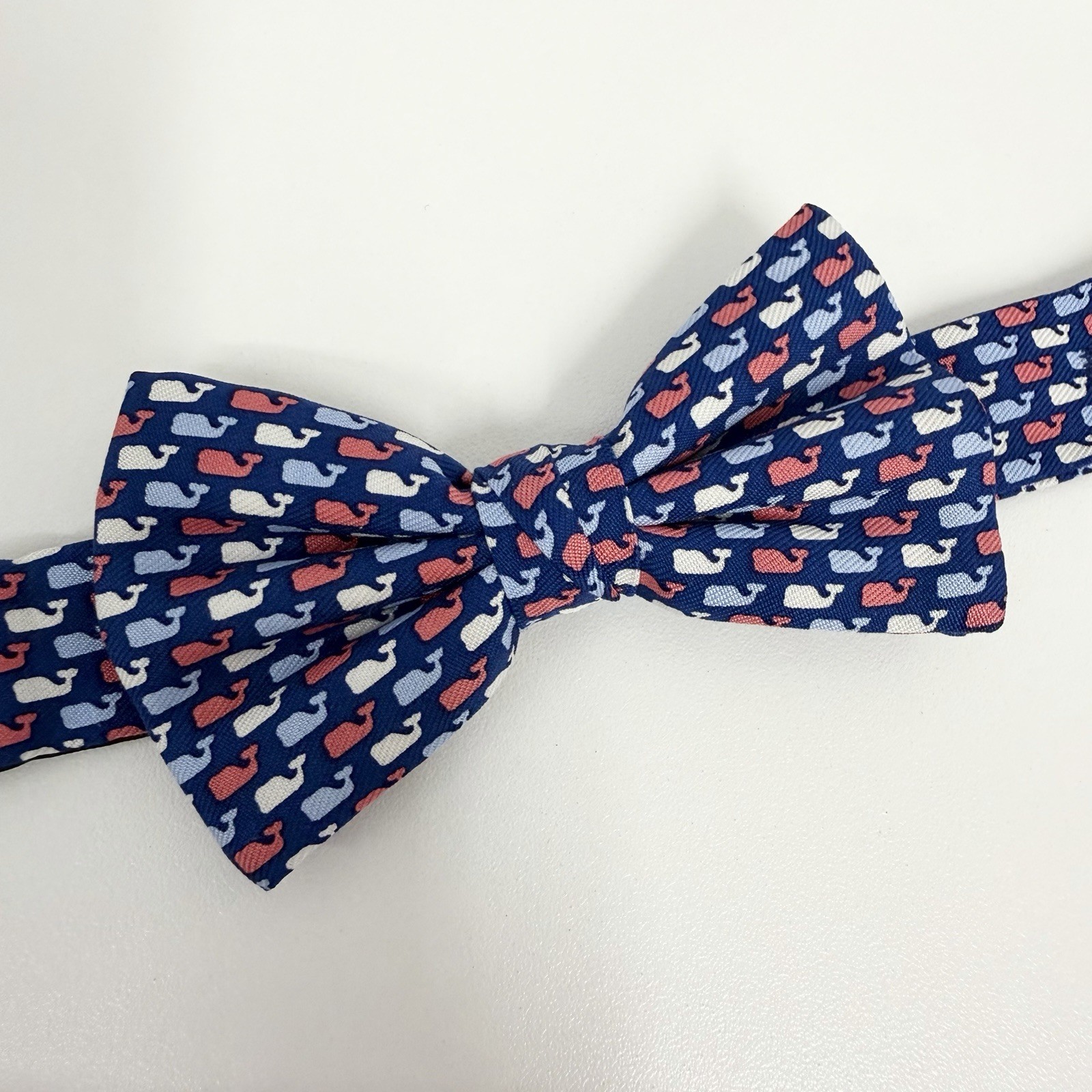 Vineyard Vines NEW Boys Bow Tie AOP Whale Logo Blue/Pink/White Silk USA 2" x 14"