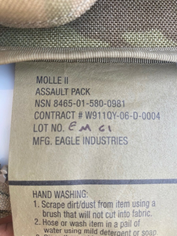 USGI MOLLE II ASSAULT PACK OCP/Multicam with STIFFENER