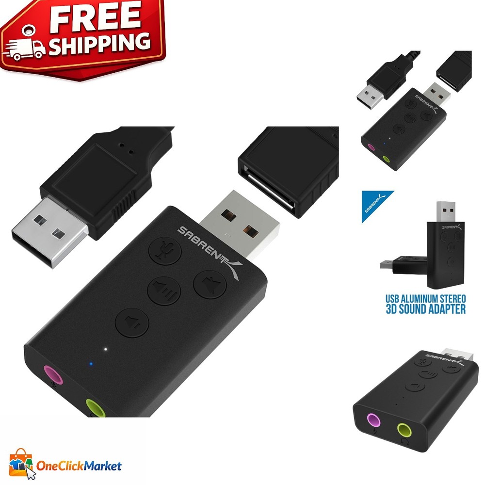 USB Stereo Sound Adapter for Windows & Mac - 3D Audio, Driverless Plug & Play