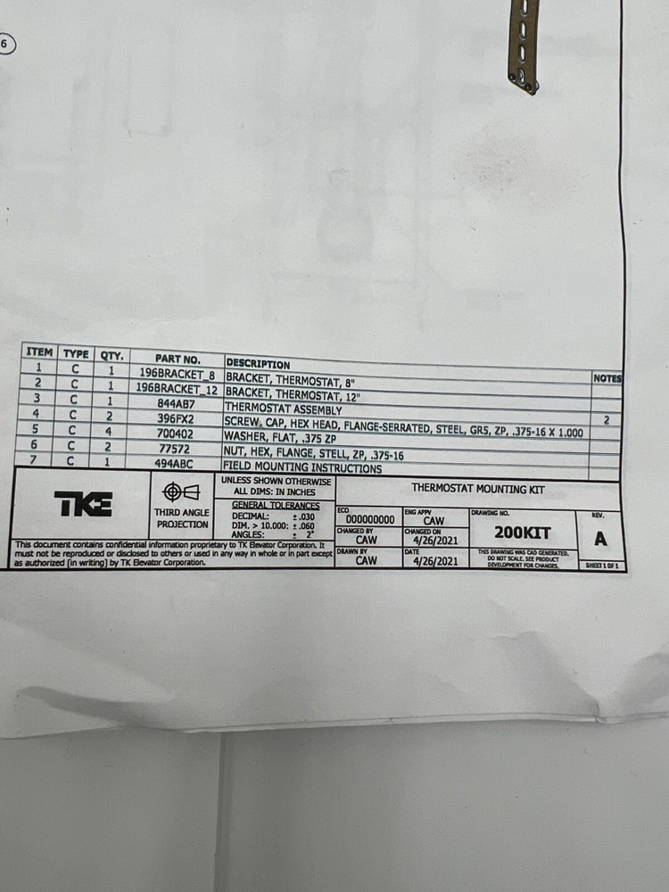 TKE Thermostat Mounting Hardware - Bracket, Assembly