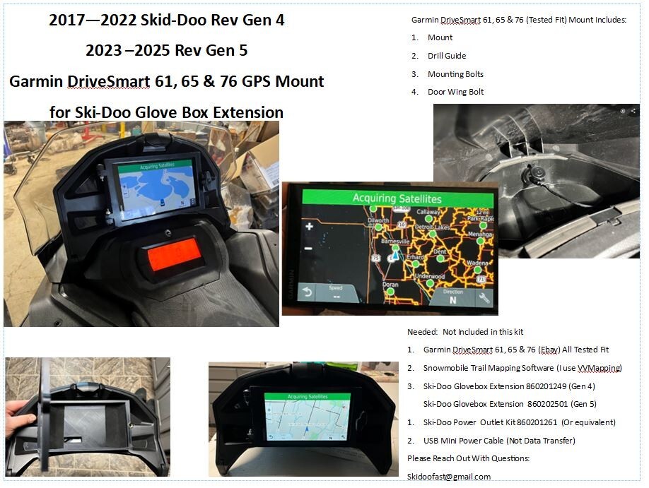Skidoo Gen 4 + 5 2017-25 GPS Mount - Garmin Drivesmart 76, 65, 61