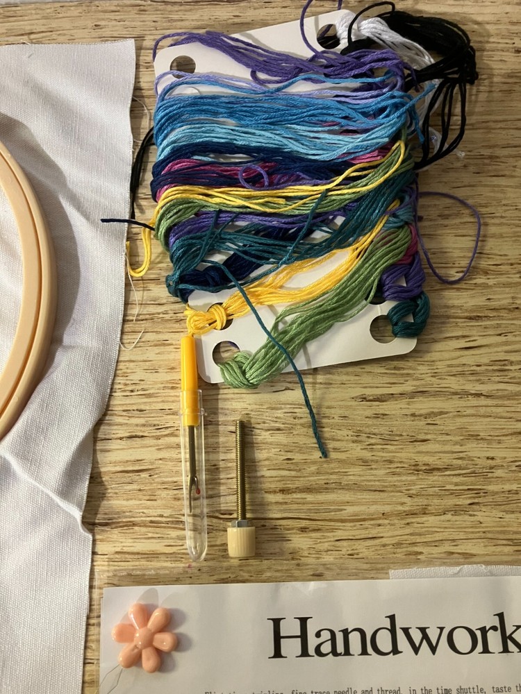 3 Handwork embroidery kits Butterfly, Dance, Fly, Float, hoops, thread, tools