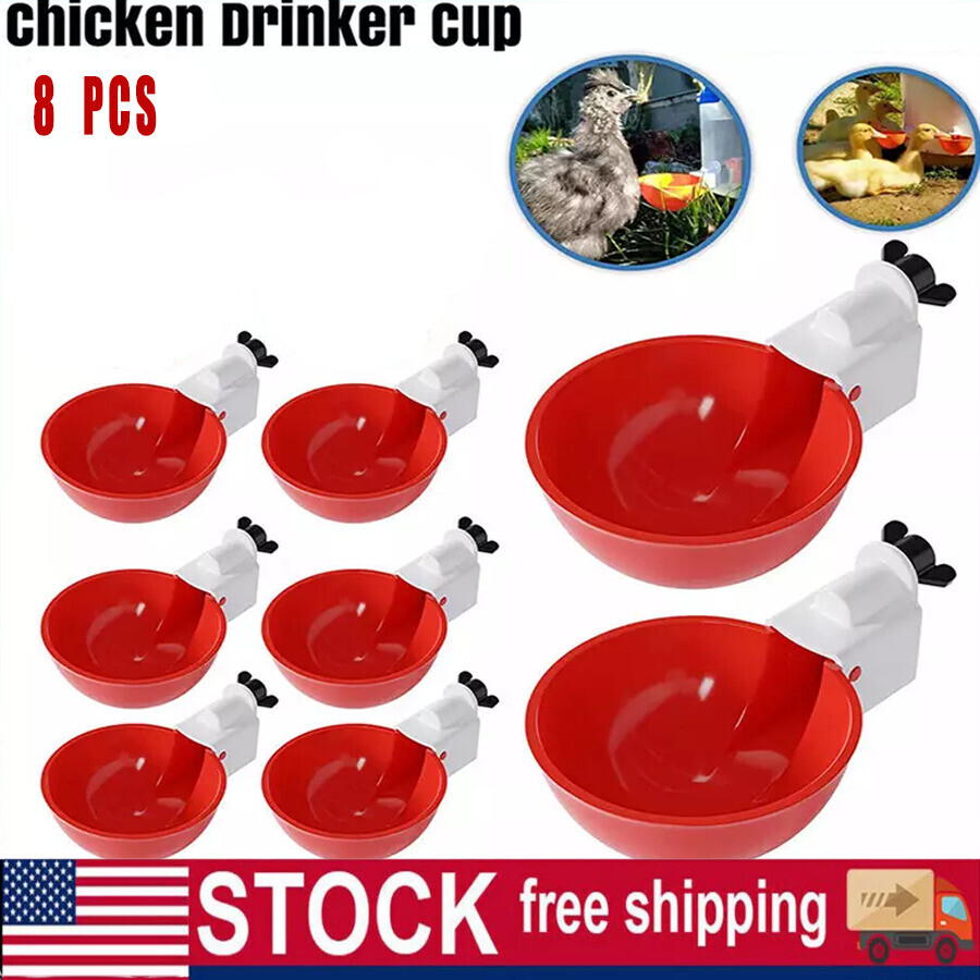 8X Poultry Water Drinking Cups Chicken Hen Plastic Automatic Drinker Feeder