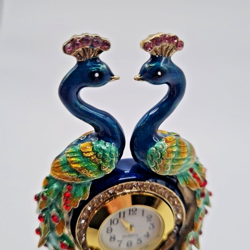 Decorative Peacock hand painted crystal clock and keepsake trinket box