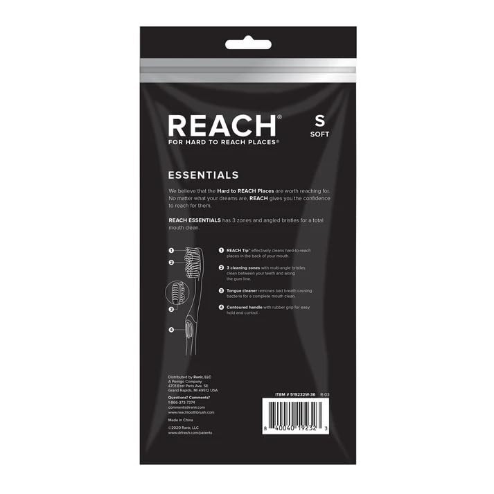 Reach Essentials Toothbrush with Caps, 6 Count
