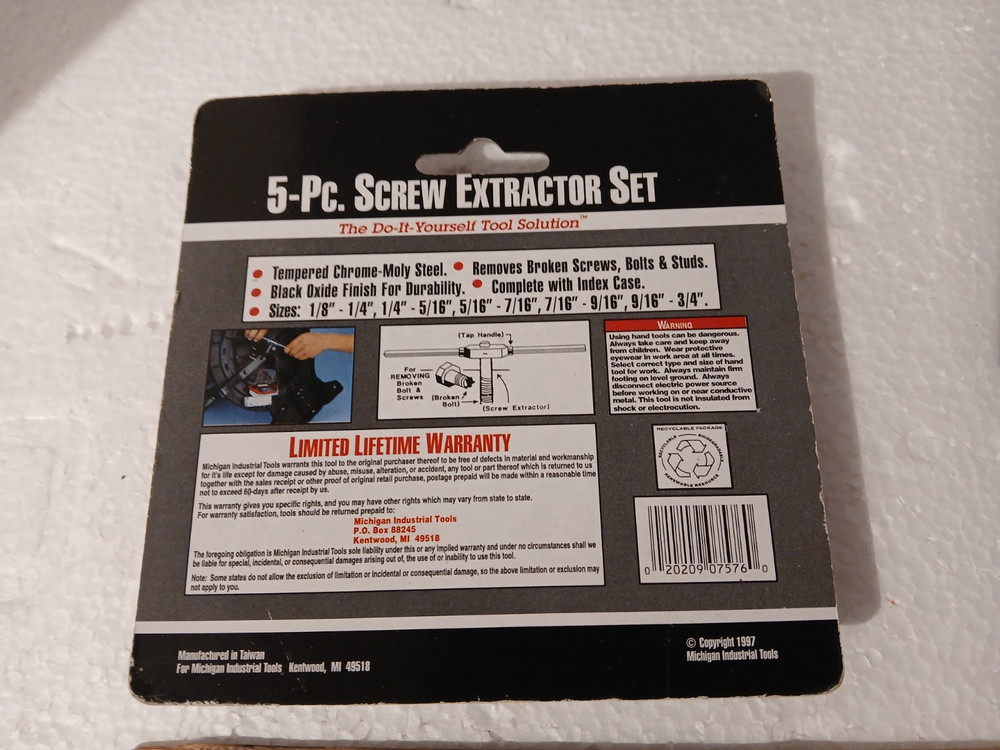 Mit 5 PC. Screw Extractor Set 7576 Chrome Moly Steel