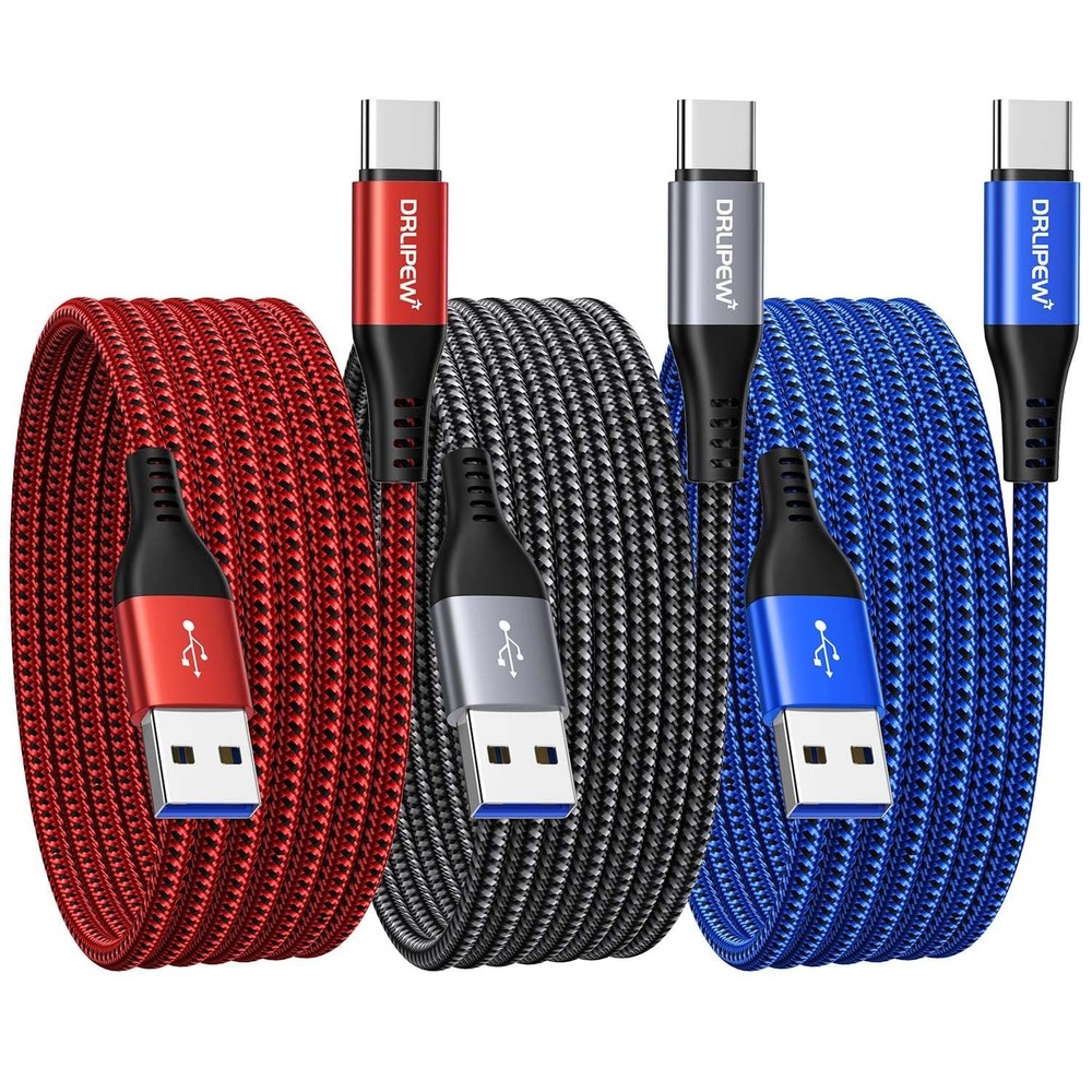 USB C Cable 10 ft 3Pack, Extra Long USB A to USB C Cable 10ft Braided Type C ...