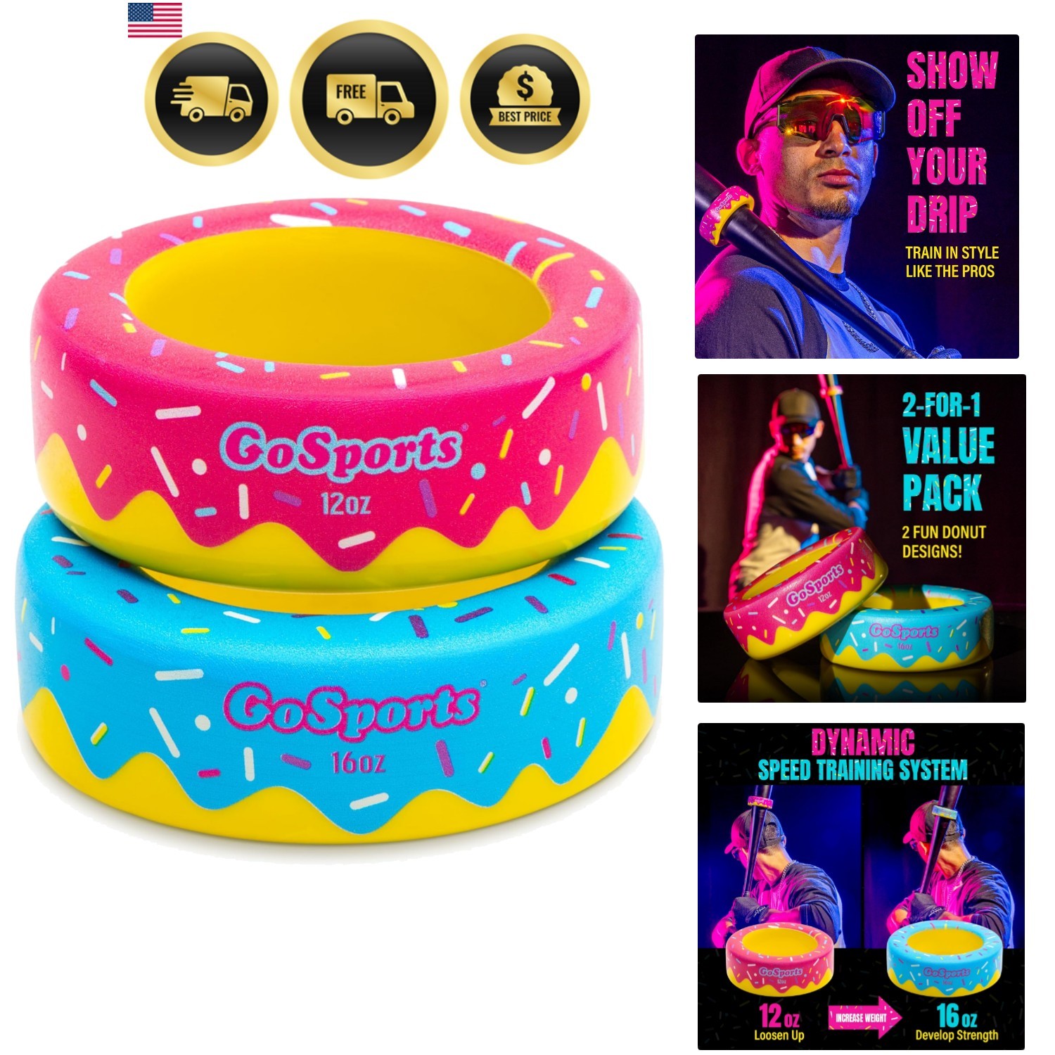 Baseball and Softball Bat Donuts - 2 Pack Baseball Drip Bat Weights - 16 oz &...