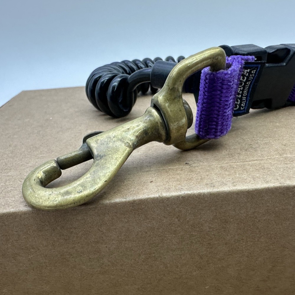 Cetacea Green Coiled Scuba Lanyard Adjustable Strap Quick Release Brass Clip
