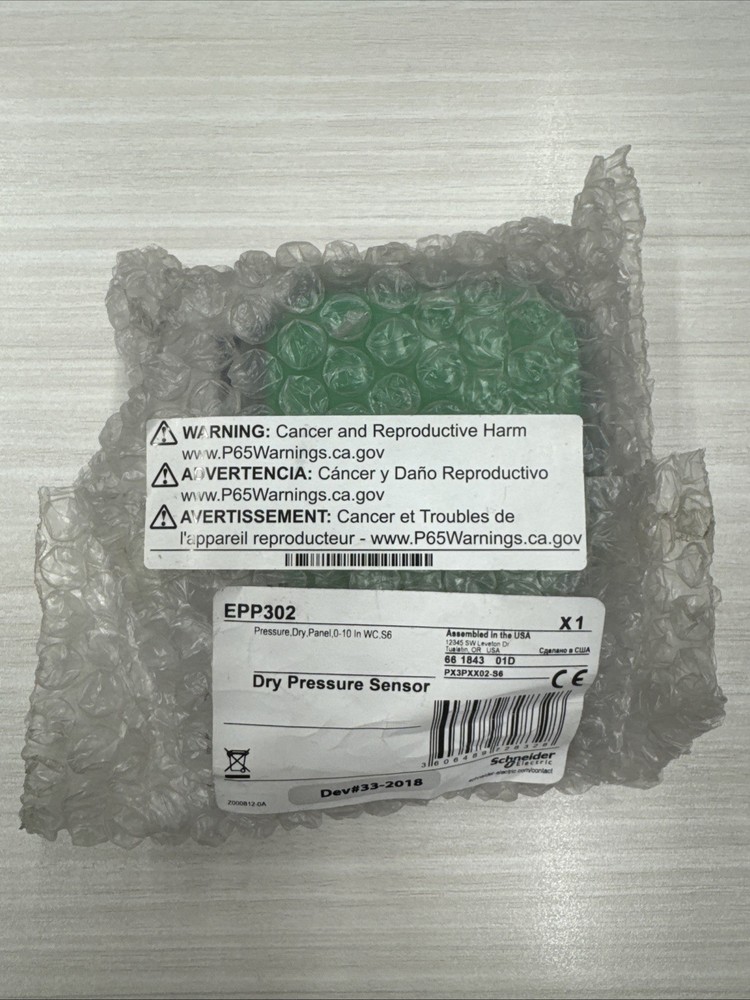 Schneider Electric EPP302 Pressure, Dry, Panel, 0-10 WC, S6 Pressure Sensor