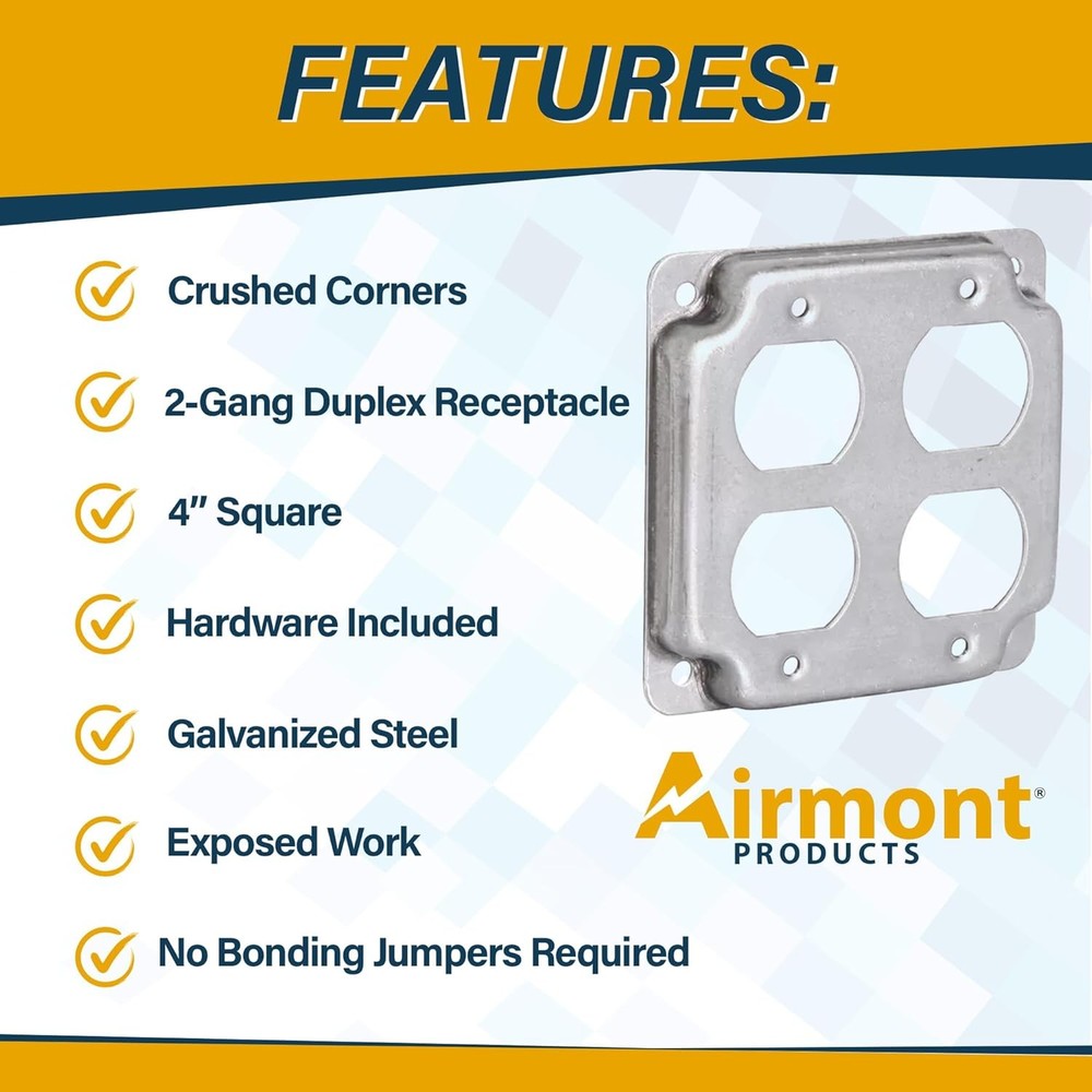 Outlet Box Kit, Includes 4x4'' Drawn Metal Duplex Receptacle Silver