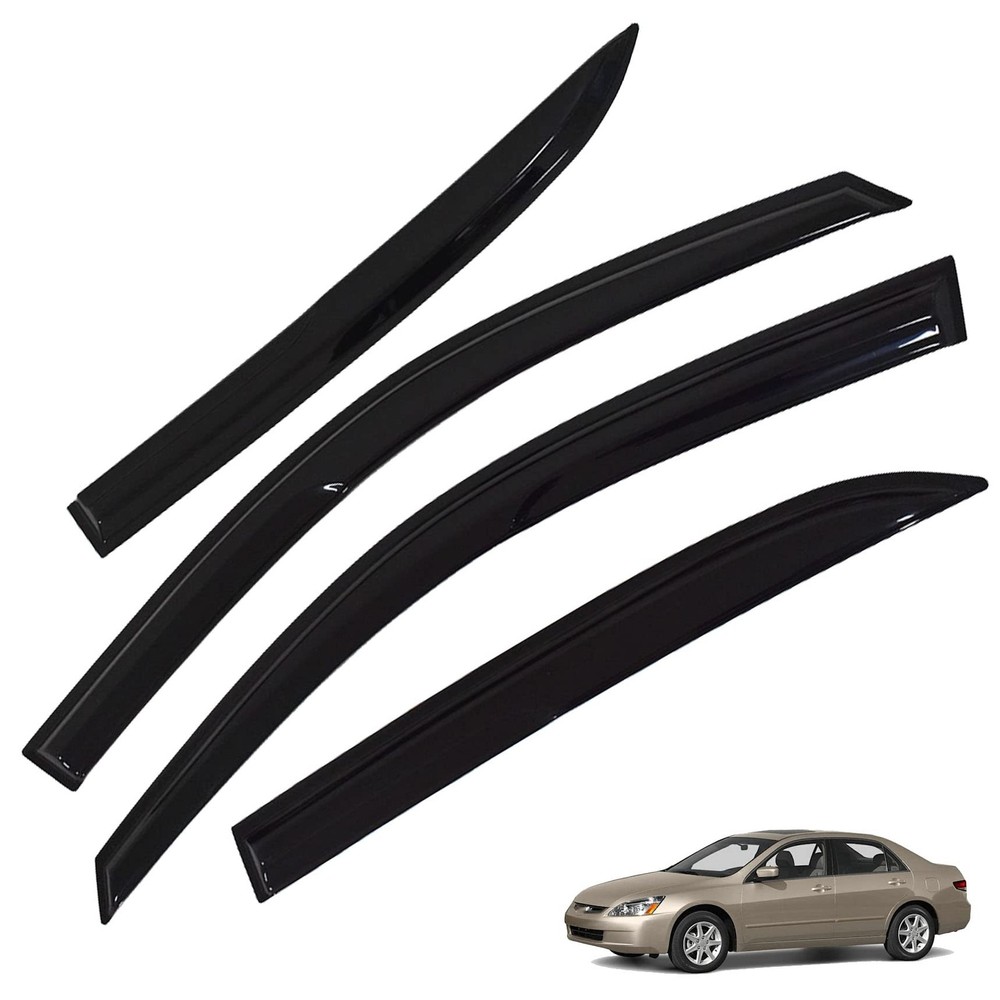 4-Pack Automotive Window Visor Vent Rain Guard Deflector Black Plastic