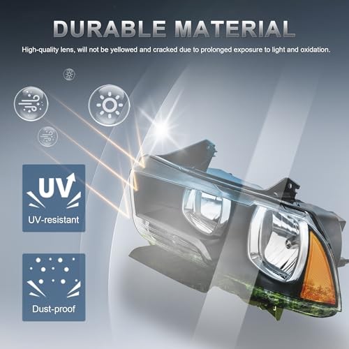 Halogen Headlights Assembly Compatible for 2011 Black Housing Amber Reflector
