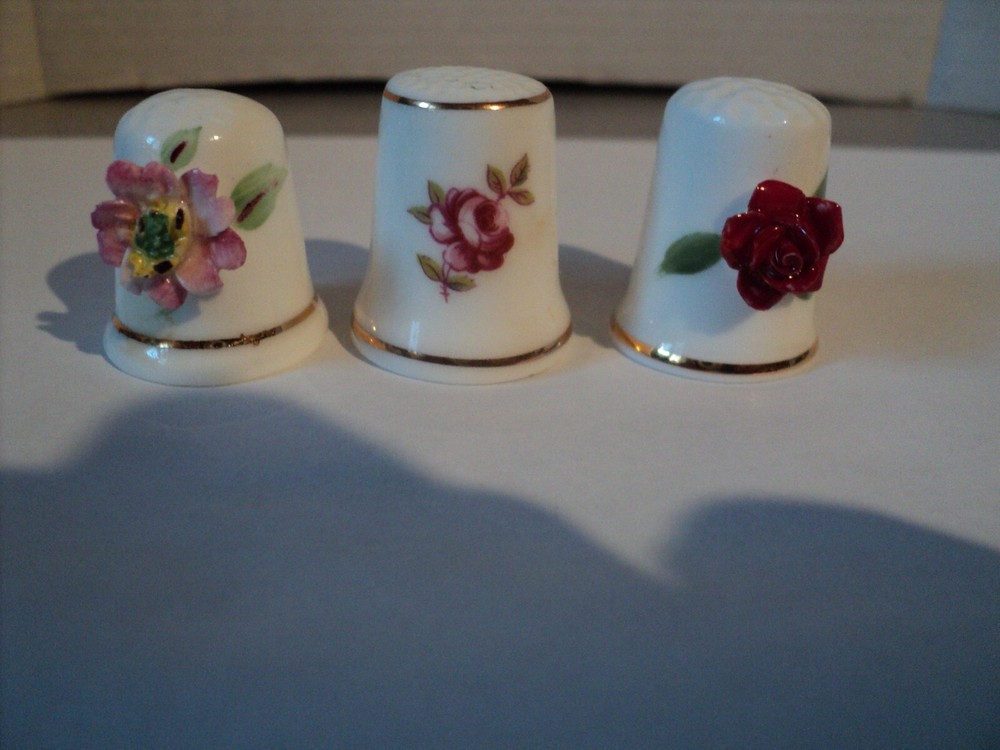 3 Fine Bone China Thimbles - Made in England - Excellent Condition - Really Nice