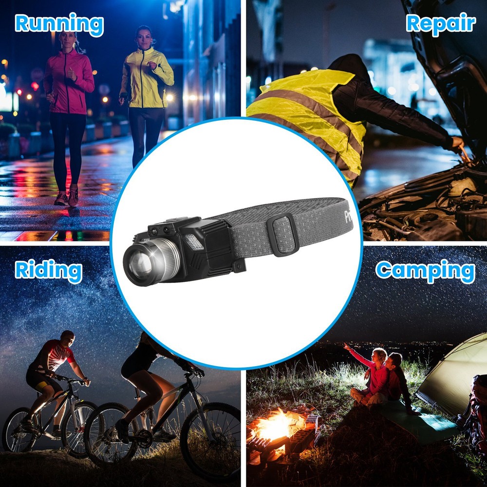 LED Motion Sensor Headlamp USB Headlight Torch Flashlight with White Red Light
