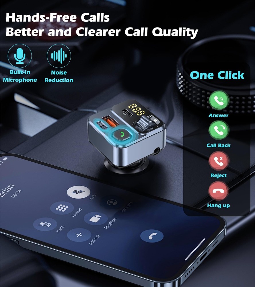 Adaptor Bluetooth Musica Radio FM Llamadas Cargador De Telefono Para Carro Coche