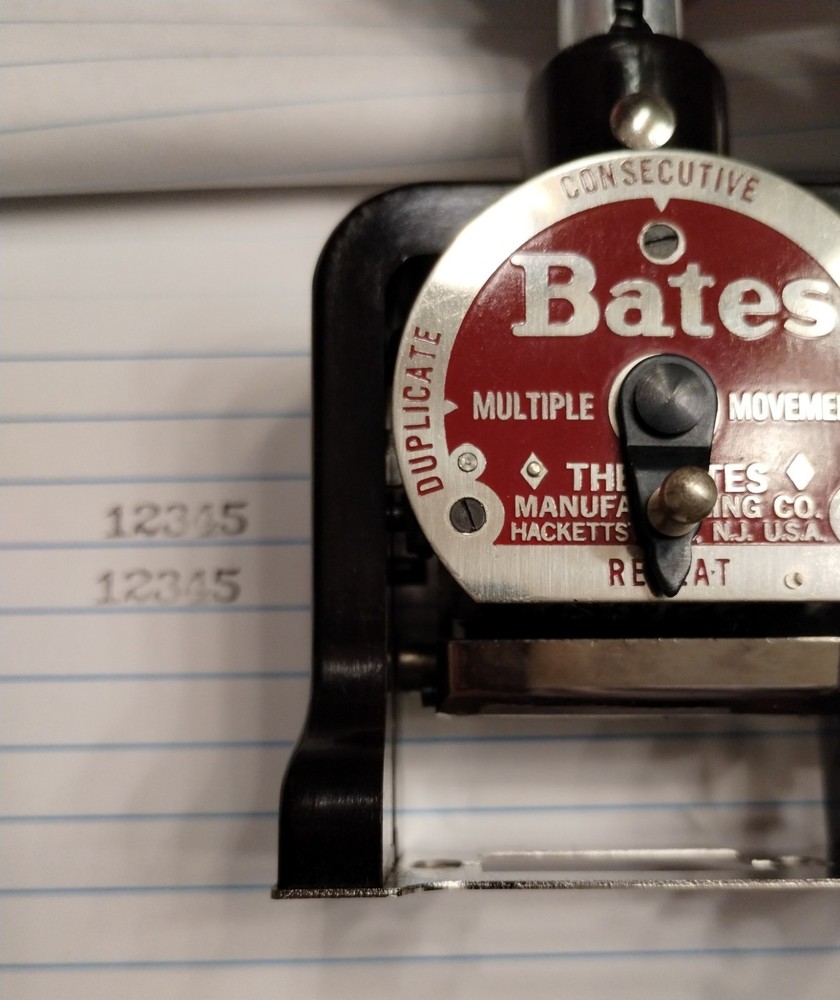 Vtg Bates Numbering Machine Multiple 4 Movement 6 Wheels Style E in Original Box