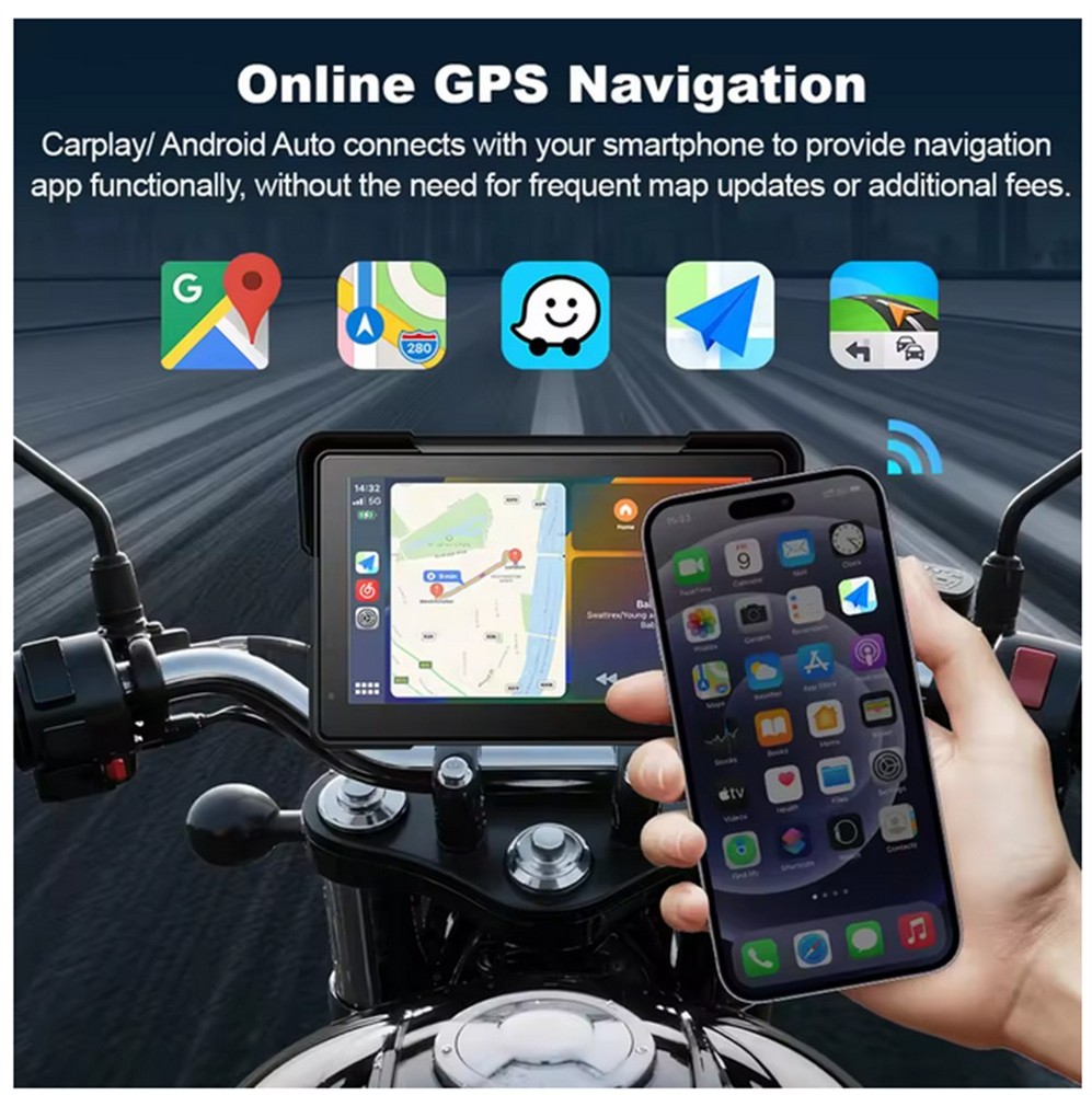 7" Motorcycle w/ Carplay Android Screen Dual Bluetooth Portable GPS Navigation