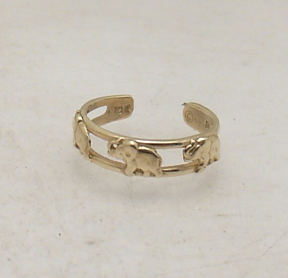 3D Cute Adjustable Framed Good Luck Elephant Toe Ring Solid Real 10K Yellow Gold