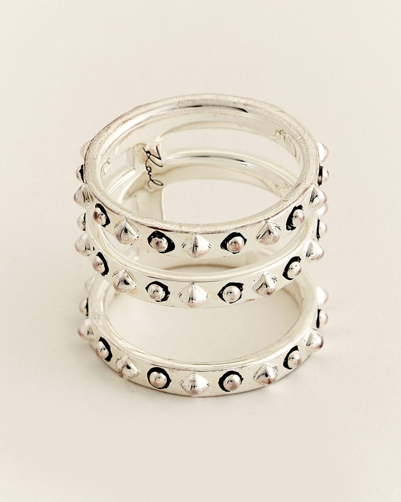 New Auth KARL LAGERFELD Paris Silver-Toned TRIPLE STACK RING Ring 52 US-6
