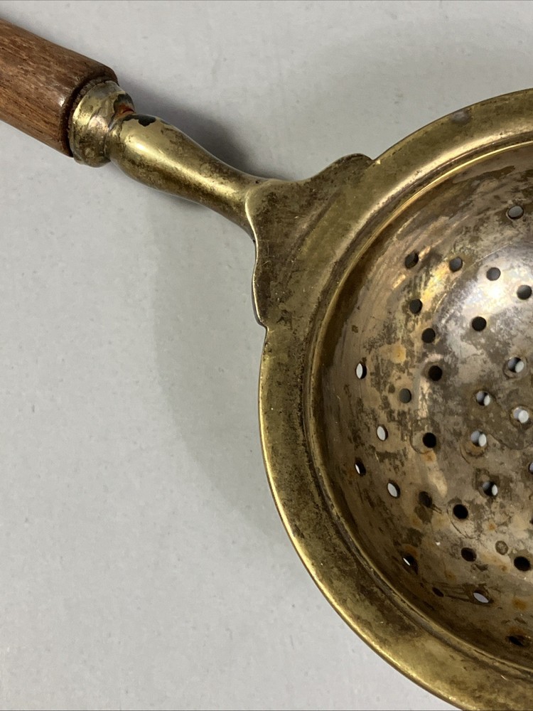 Vintage England Antique Brass Tea Strainer with Wood Handle