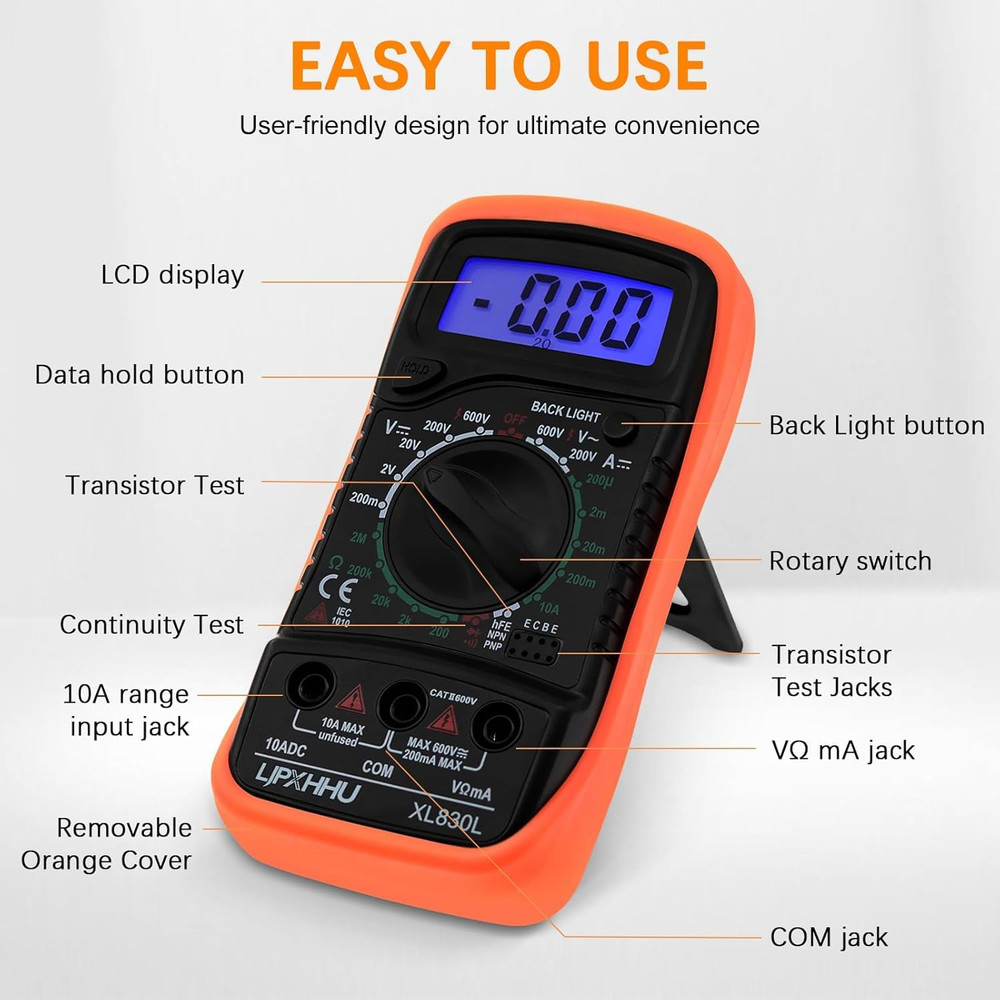 Digital Multimeter Voltmeter Battery Voltage Multi Tester Continuity Ohm Volt Am