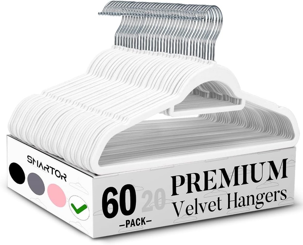 White Veet Hanrs, Space Saving Clothes Hanrs with Tie Bar,
