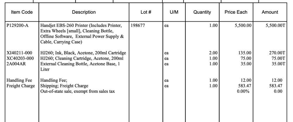 Handjet EBS-260 Printer (Gun)