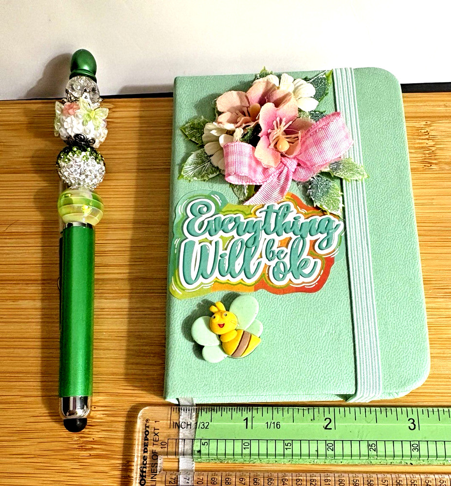 HANDCRAFTED BEADED PEN & NOTE PAD SET -everything Will Be Ok
