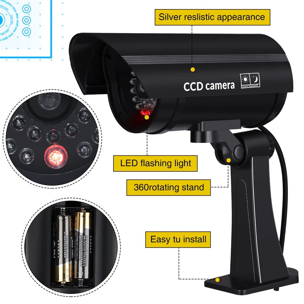 Macarrie 8 Pcs Fake Camera Realistic Dummy Security Plastic Black
